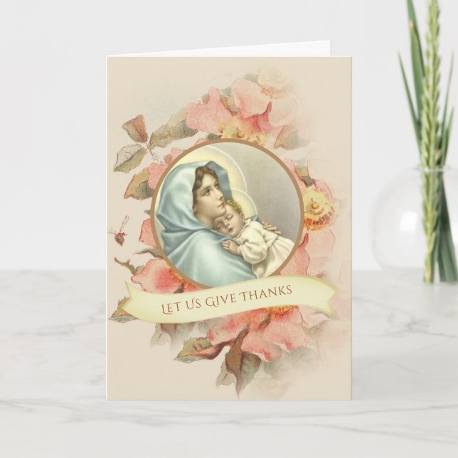Catholic Thanksgiving  Blessed Virgin Mary Jesus Holiday Card (Front)