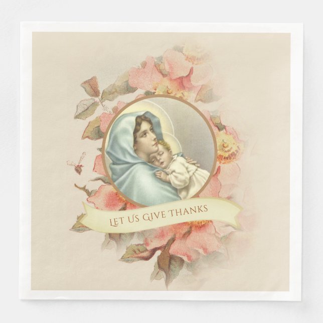 Catholic Thanksgiving  Blessed Virgin Mary Jesus Napkin (Front)