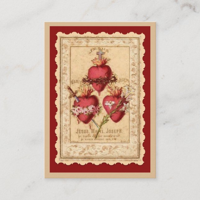 Catholic Three Hearts Jesus Mary Joseph Prayer Car Place Card (Front)