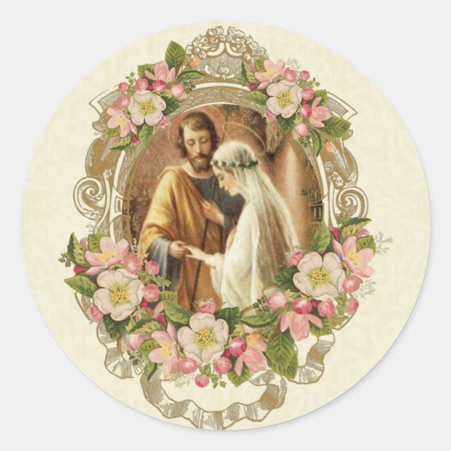 Catholic Traditional Elegant Vintage Wedding Classic Round Sticker (Front)