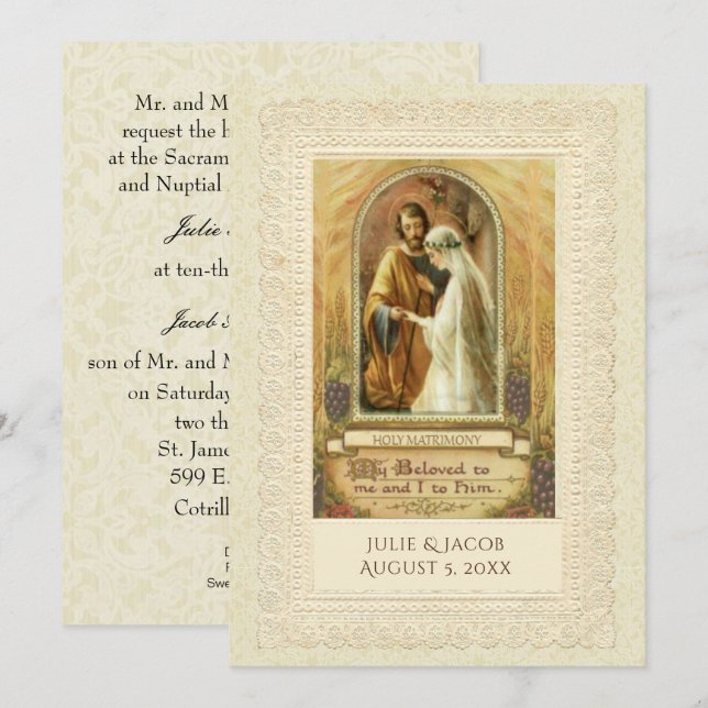 Catholic Vintage Bridal Wedding Invitation (Front/Back)