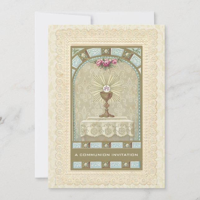 Catholic Vintage First Holy Communion Invitation (Front)