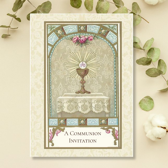Catholic Vintage First Holy Communion Invitation (Creator Uploaded)