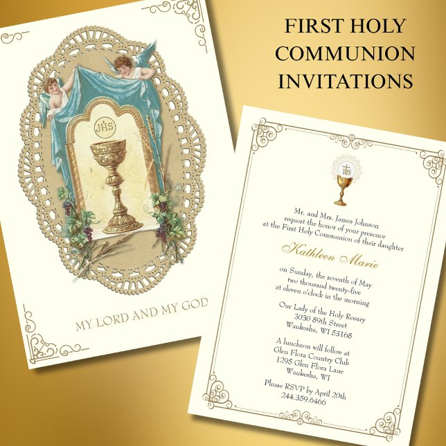 Catholic Vintage First Holy Communion Invitation (Creator Uploaded)