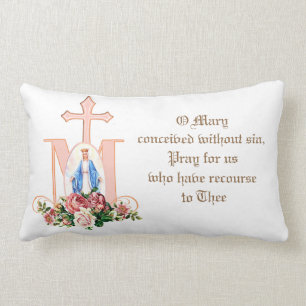 Catholic Virgin Mary Floral  Religious Cross Lumbar Pillow