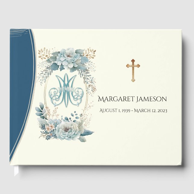 Catholic Virgin Mary Funeral Memorial Guest Book (Front)