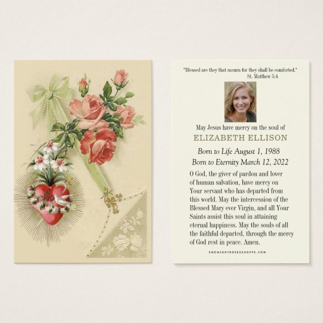 Catholic Virgin Mary Funeral Memorial Prayer Card (Front & Back)