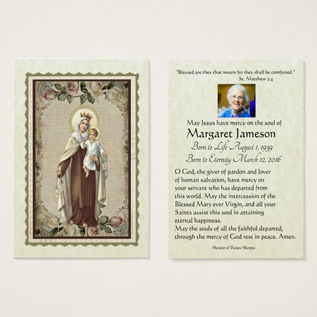 Catholic Virgin Mary Funeral Prayer Memorial Card (Front & Back)