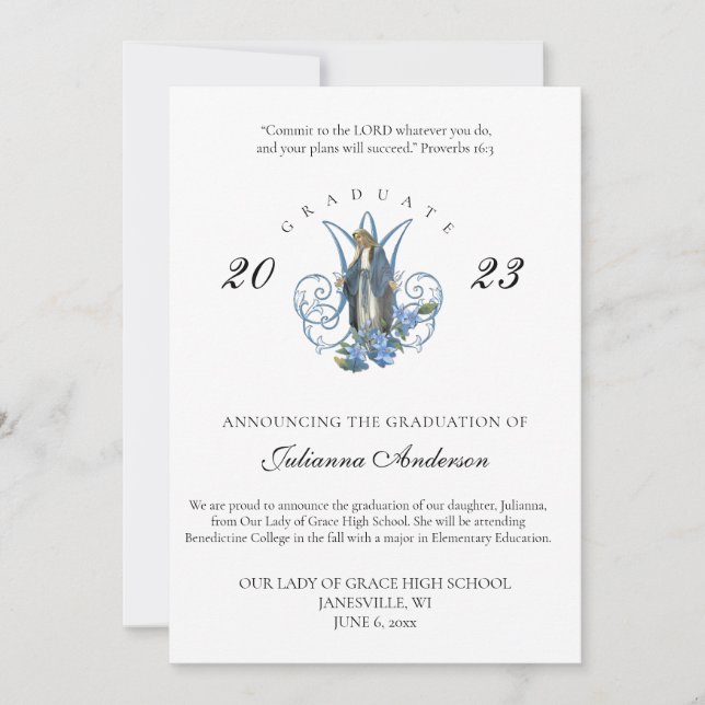 Catholic Virgin Mary Graduation Announcement (Front)