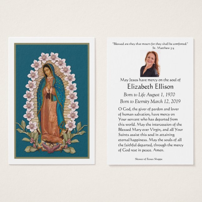 Catholic Virgin Mary Guadalupe Funeral Prayer Card (Front & Back)