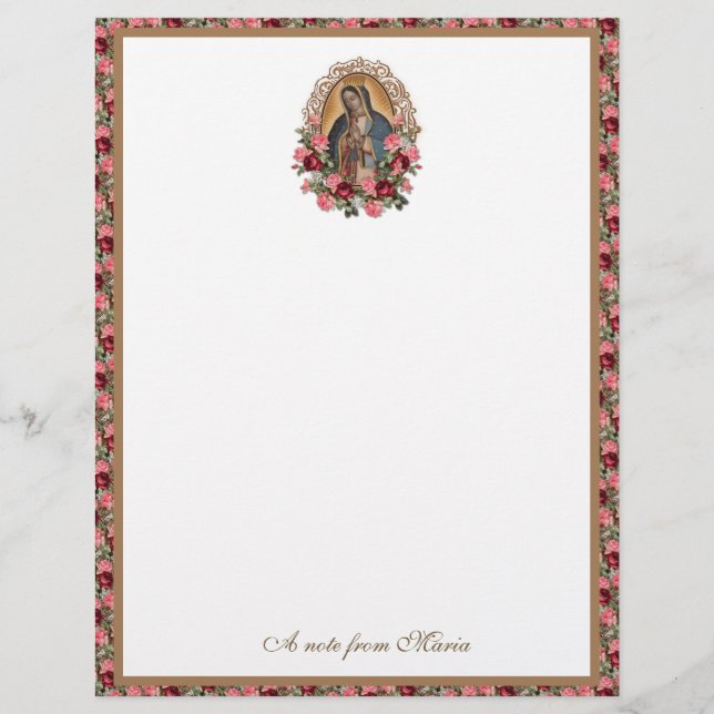 Catholic Virgin Mary Guadalupe Roses Stationery (Front)