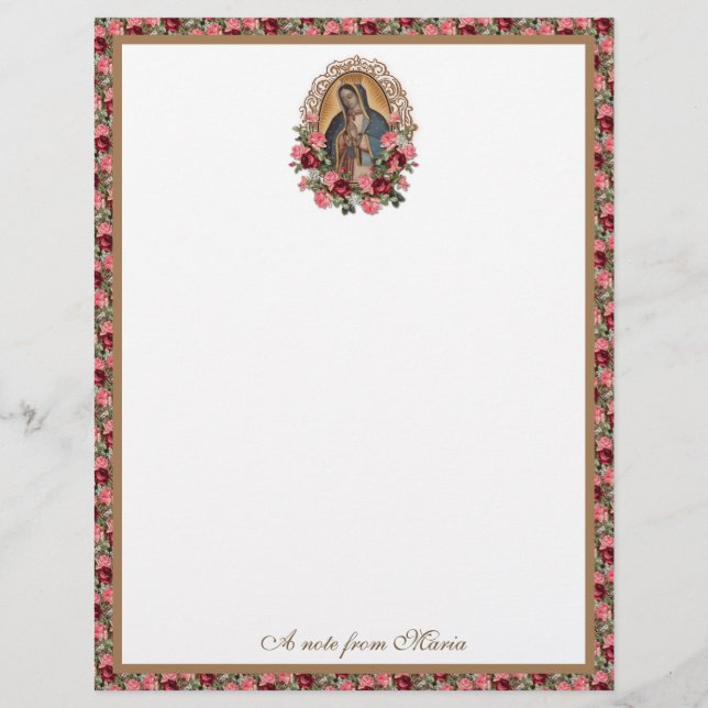 Catholic Virgin Mary Guadalupe Roses Stationery (Front)