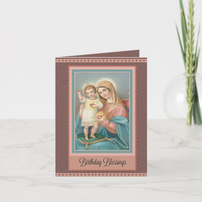 Catholic Virgin Mary Jesus Birthday Note Card (Front)
