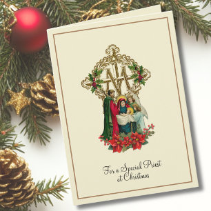 Catholic Virgin Mary Jesus Priest Poinsettias Card