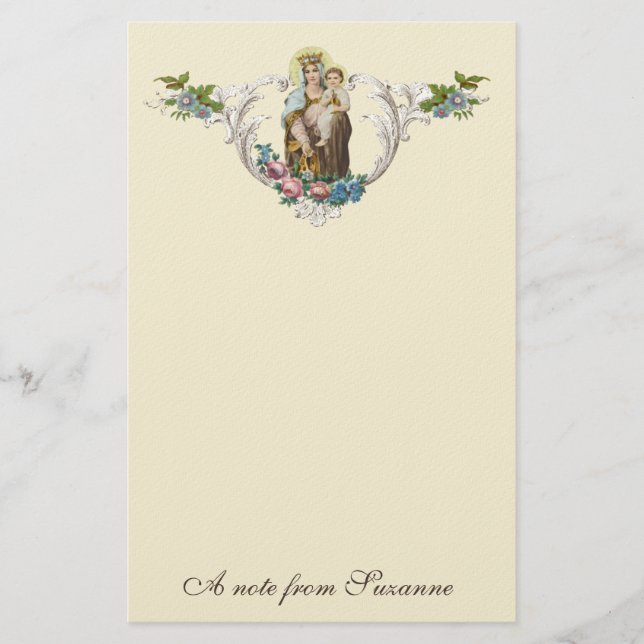 Catholic Virgin Mary Jesus Religious Mount Carmel Stationery (Front)
