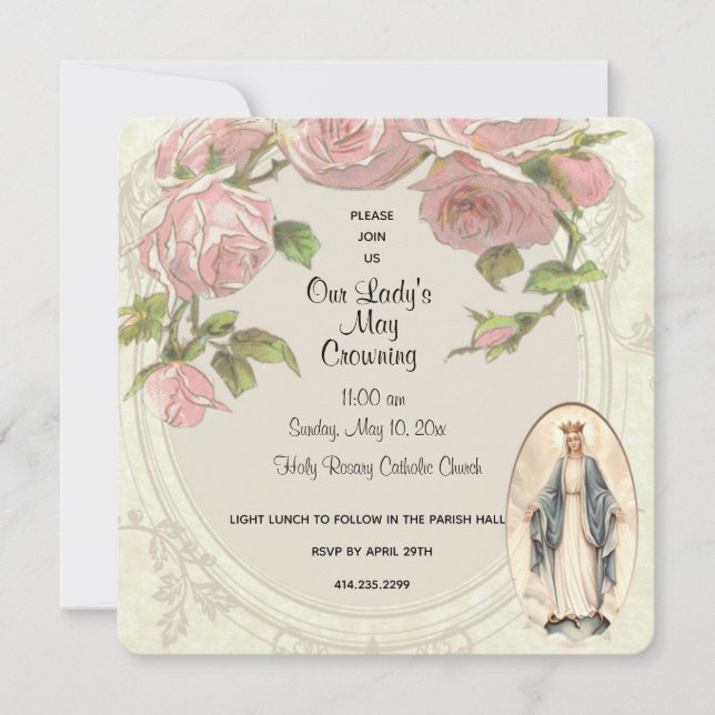 Catholic Virgin Mary May Crowning Religious Event Invitation (Front)