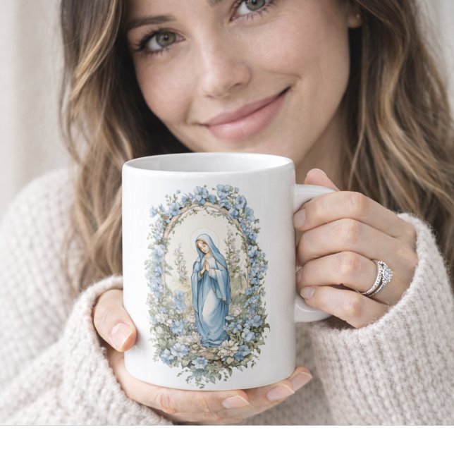 Catholic Virgin Mary Prayer Blues Floral  Coffee Mug (Creator Uploaded)