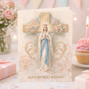 Catholic Virgin Mary Religious Birthday Card