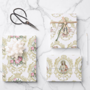 Catholic Virgin Mary Religious Jesus Floral Wrapping Paper Sheet