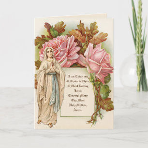 Catholic Virgin Mary Rosary Vintage Floral Card