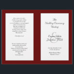 Catholic Wedding Ceremony Folded Program Template<br><div class="desc">Folded wedding program template for a catholic ceremony. This layered-look program contains white panels over dark wine red colour. Each page has space for lots of text to accommodate an involved ceremony. The last page (back of program) includes a section for scripture (sample is "love is patient" from 1 Corinthians)...</div>
