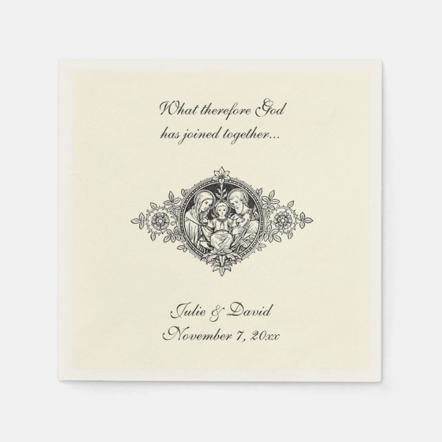 Catholic Wedding Favour Holy Family Ecru Napkins (Front)