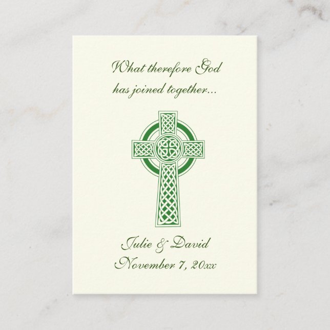 Catholic Wedding Favour Irish Green Celtic Cross Business Card (Front)