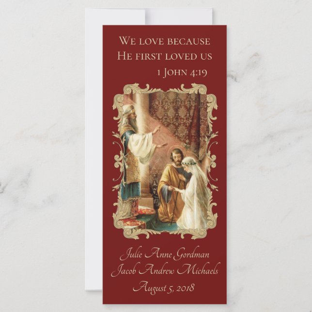 Catholic Wedding Favour Scripture Gold Maroon (Front)