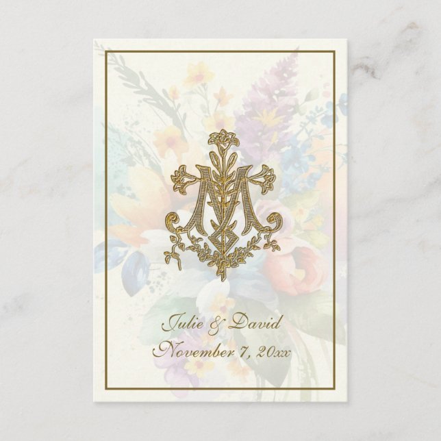 Catholic Wedding Holy Card Floral Marian Cross (Front)