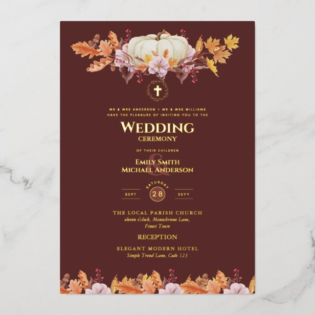 Catholic Wedding Invitations Autumn Fall Pumpkins (Front)