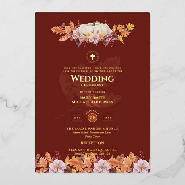 Catholic Wedding Invitations Autumn Fall Pumpkins (Front)