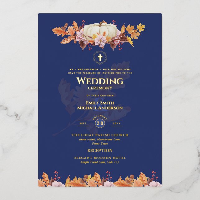Catholic Wedding Invitations Autumn Fall Pumpkins (Front)