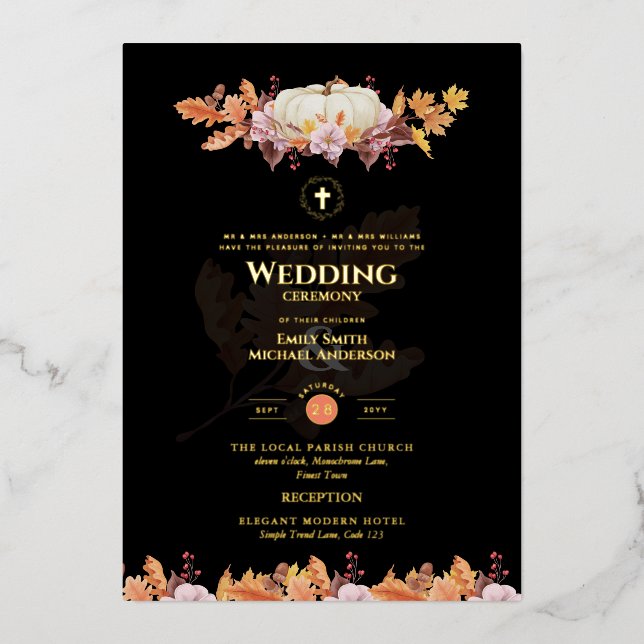 Catholic Wedding Invitations Autumn Fall Pumpkins (Front)