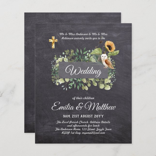 Catholic Wedding Invitations Floral Elegant Modern (Front/Back)