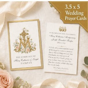 Catholic Wedding Marian Monogram Prayer Favour Card