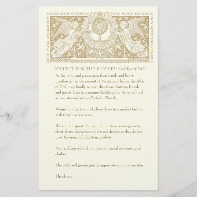 Catholic Wedding Modest Church Attire for Guests Stationery (Front)