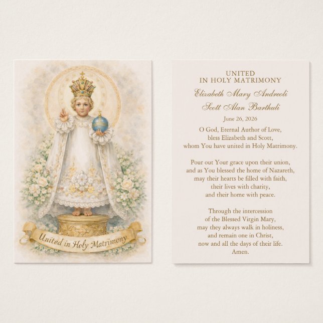 Catholic Wedding Prayer Card Betrothal  (Devant & derrière)