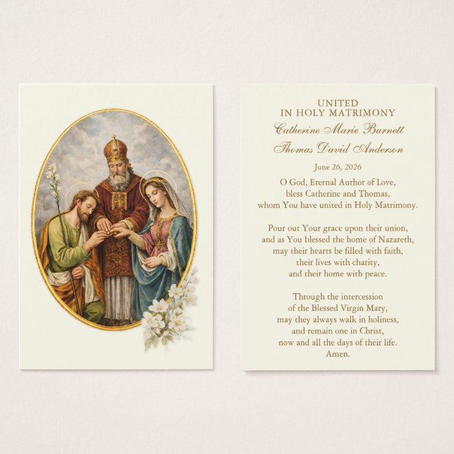Catholic Wedding Prayer Card Betrothal  (Devant & derrière)