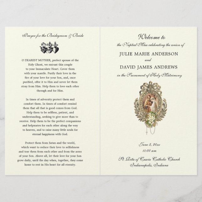 Catholic Wedding Program Vintage Floral Matrimony (Front)
