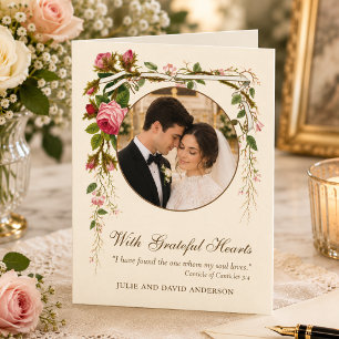 Catholic Wedding Vintage with Scripture and Photo Thank You Card