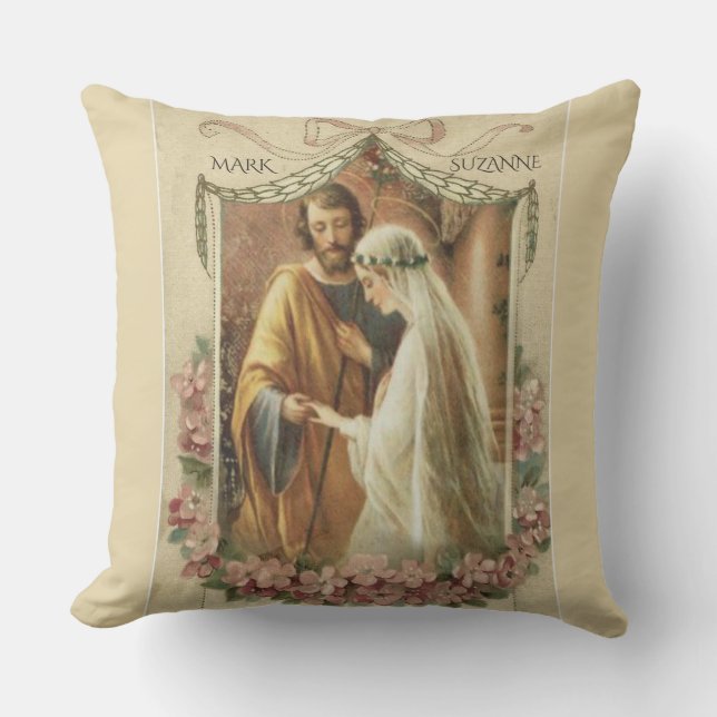 Catholic Wedding  Virgin Mary St. Joseph Floral Throw Pillow (Front)