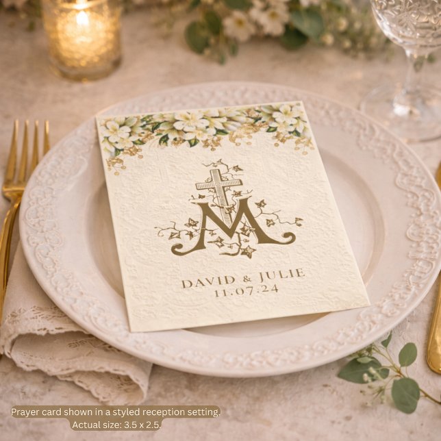 Catholic White Floral Gold Wedding Holy Card (Creator Uploaded)
