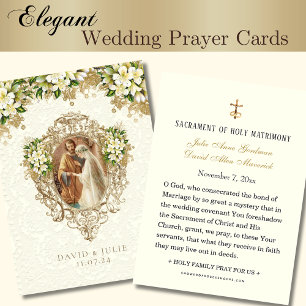 Catholic White Floral Gold Wedding Holy Card