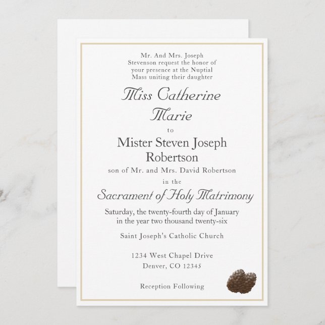Catholic Winter Wedding Invitation (Front/Back)