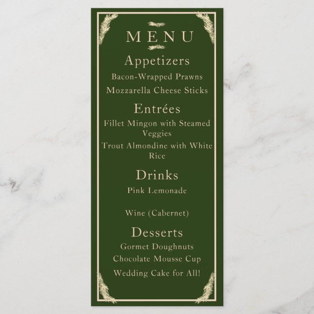 Catholic Winter Wedding Menu (Front)
