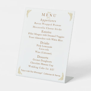 Catholic Winter Wedding Table Menu Pedestal Sign