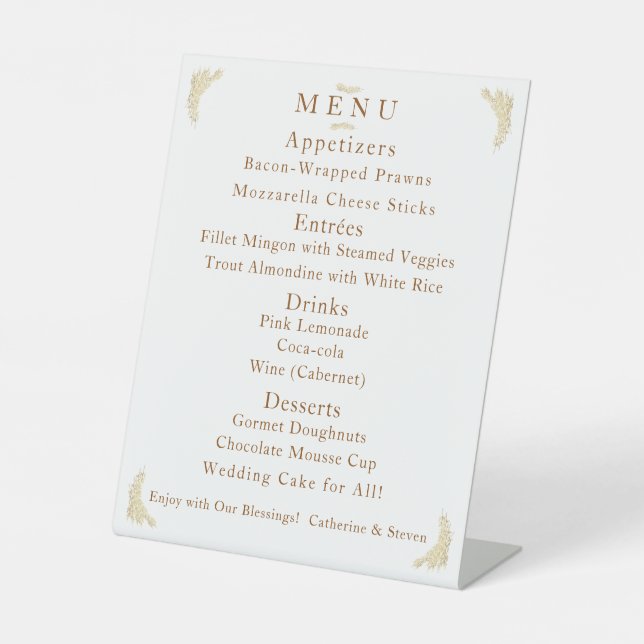 Catholic Winter Wedding Table Menu Pedestal Sign (Front)
