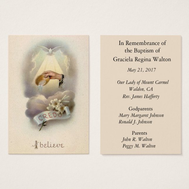 Catholicisme Baptême Souvenir Carte Sainte (Devant & derrière)