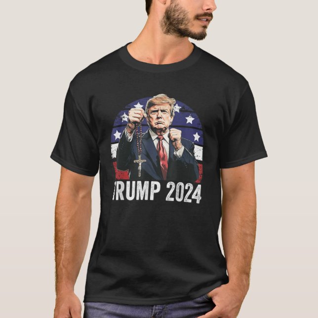 Catholics For Trump 2024 Rosary Election T Shirt (Front)