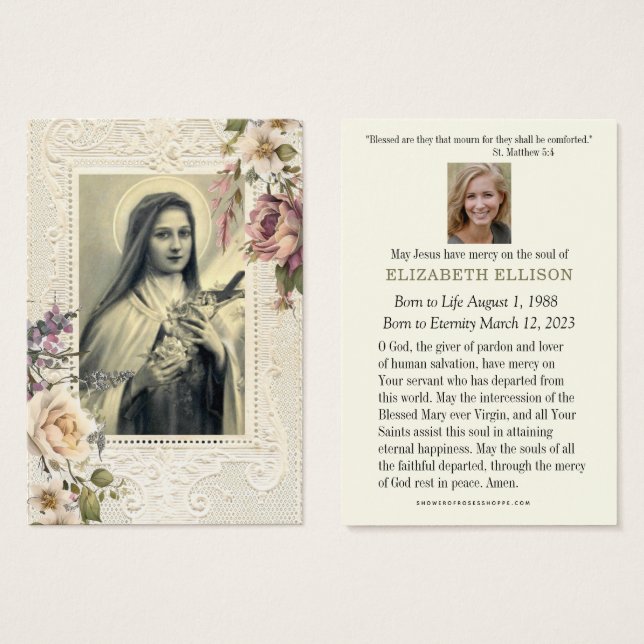 Catholique Funérailles Florale St Therese Prière (Devant & derrière)